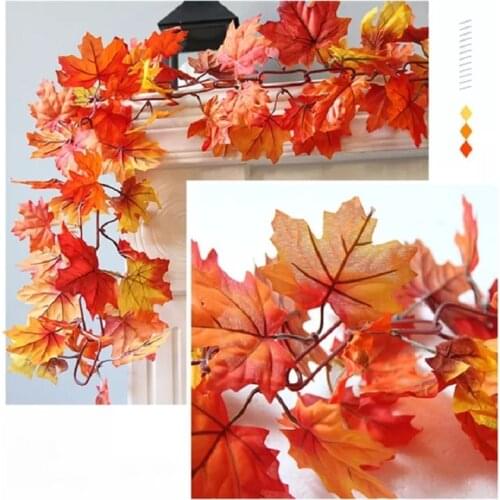 90 Inches Autumn Maple Leaf Vine Garland Red Artificial Vine Fake Plants Foliage Garden for Wedding Party Home Decoration