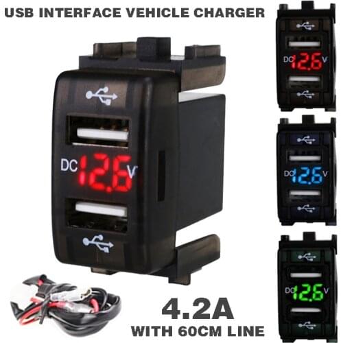 New 12-24 V 4.2A Car Charger Socket Dual USB Port Charging Voltmeter Display Adapter For Smart Phone Charger Accessrioes
