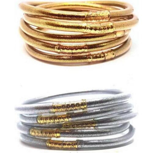 ZWPON Red Purple Glitter Filled Silicone Jelly Bangle Set 2019 Women Bowknot Christmas Bangles & Circle Bracelets Wholesale