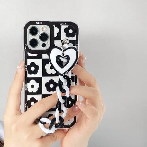 Tobebest Black Flower Bracelet Phone Cases for iPhone 12 Pro Max 11 X XS Max XR 7 8Plus 12mini Chain Soft IMD Shell Cover