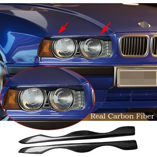 Real Carbon Fiber Headlight Eyelid eyebrow Cover For BMW 5-Series E34 1988-1996