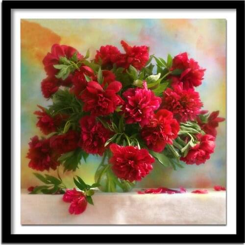 DIY Red Peony Flower Diamond Embroidery Painting Floral Full Round Crystal Room Decor Diamond Picture Stitch Needlework