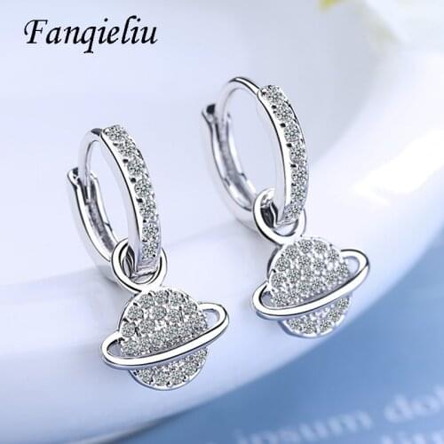 Fanqieliu Girl Gift Planet Dangle Earrings Crystal Solid 925 Sterling Silver Drop Earrings For Women FQL21005