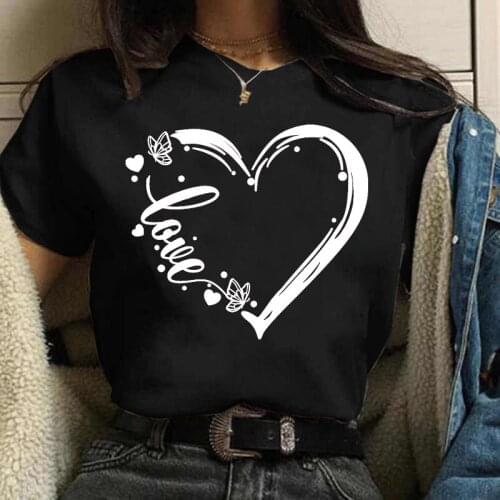 Butterfly Love Heart Printing T Shirt Women New Black T Shirt Female Ladies Casual Cute Graphic Tees Women Fashion T-shirt Tops