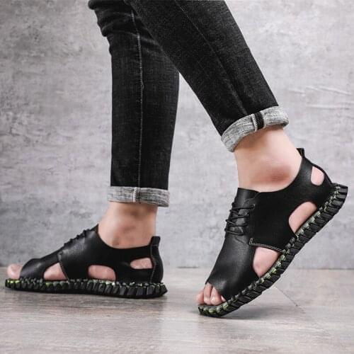 Geta homens plage s piel mens size sandals breathable cuero mens de male hollow sandles hombre sandales flat slip sport casual