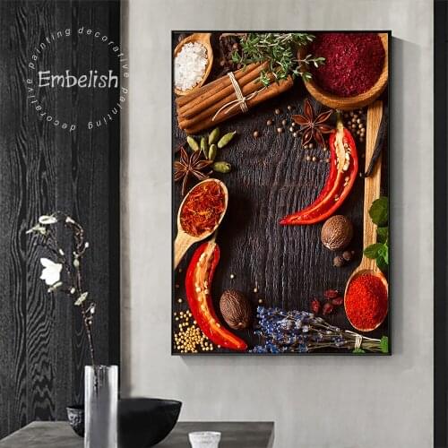 Grains Spices Spoon Peppers Kitchen Canvas Painting Cuadros Scandinavian Posters and Prints Wall Art Food Picture Living Room
