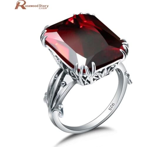 Classic Vintage Women Rings Created Garnet Stone Square Fashion Jewelry 925 Silver Engagement Wedding Bands Lady Luxury Ring