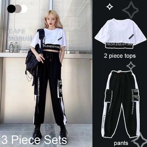 Summer Casual 3 Piece Sets Women Short Sleeve Crop Tops+Cargo Pants Suit 2021 New Korean Style Loose Fashion Womans Clothing