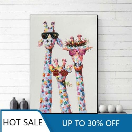 Colorful Cute Giraffe And Cat And horse Wall Art Canvas Painting Posters Prints Cartoon Animal Wall Decor For Home Decoration