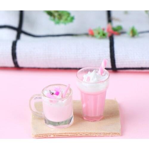 1:12 Doll House Miniature Scene Model Drink Pretend Play Simulation Strawberry Milkshake Doll House Accessories Kids Toy