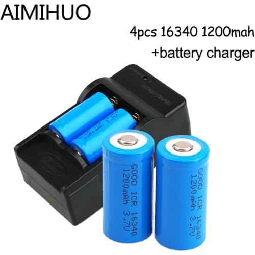 4pc 16340 3.7V 1200mAh CR123A Rechargeable Li-ion Battery for LED Flashlight Torch +Travel Wall Charger For 16340 CR123 Batteria