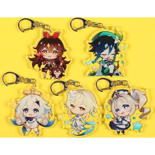 Genshin Impact Venti Hutao Barbara Diluc Zhongli Xiao Acrylic Keychain Badge Cartoon Cosplay Keychain Pendant Props Accessories