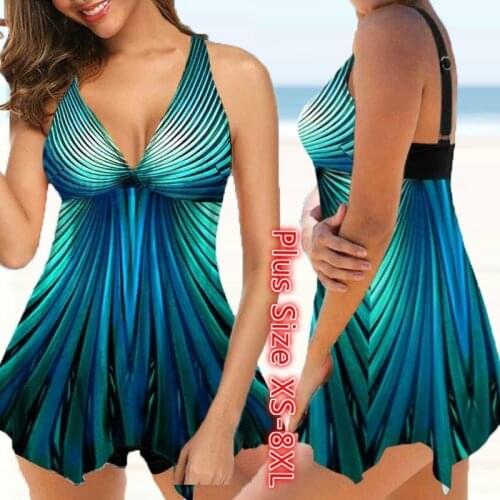 Fashion Tankini Shorts Women Gradient Print Swimwear Plus Size Summer Beach Backless Bathing Suit Swimming Suit