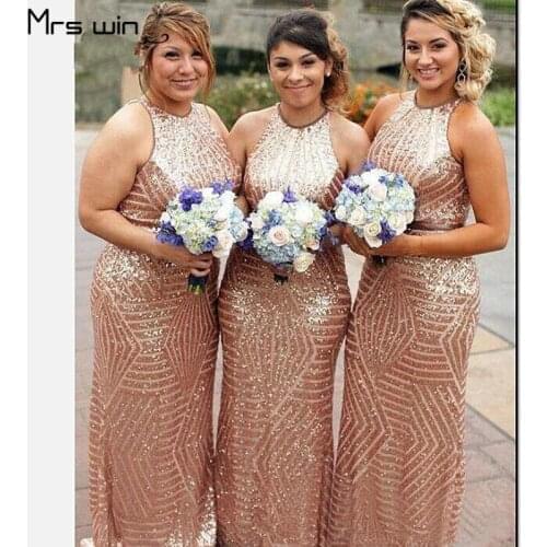 Mrs win Bridesmaid Dress For Girls Sequins Shining Plus Size Wedding Party Dresses Mermaid Long Sheath HR139 Vestido Madrinha