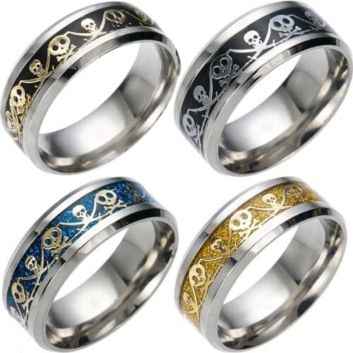 Fashion Hot Sale 316L Stainless Steel Pirate Captain Inlaid Mens Wedding Ring Jewelry 2020 Men And Women Engagement Party Gift