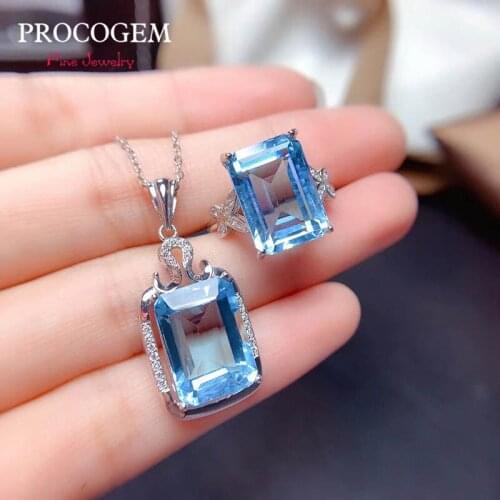 9.50ct *2pcs Natural Blue Topaz Sets for Women Party Rectangular Faceted High Purity Gemstones 10x14mm Fine Jewelery S925 Silver