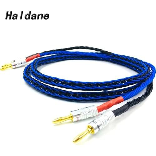 Haldane One pair 8 Cores HIFI Speaker Cable With Nakamichi 2 Banana to 2 Banana Plug 7N Single Crystal Copper Speaker Wire