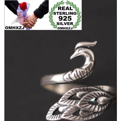 OMHXZJ Wholesale RR1182 European Fashion Fine Woman Girl Party Birthday Wedding Gift Phoenix Peacock 925 Sterling Silver Ring