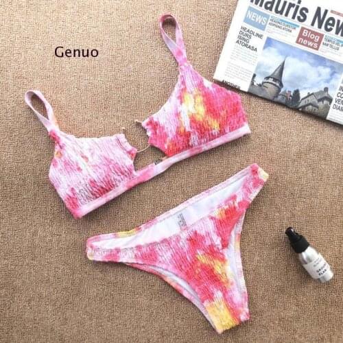 Sexy Bikini Folded Hollow Metal Ring Swimwear Women Swimsuit 2Piece Bathing Suit Solid Biquinis Beach Wear Swim Bathing Suit