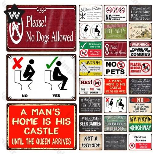 Toilet Warning Sign Vintage Decoration Plaque Metal Tin Sign Retro No Dogs Allowed Bathroom Public Places Sign Decor Accessories