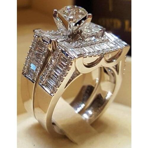 Luxury Wedding Ring Set Crystal Zircon silver plated Bridal Sets Jewelry Engagement Rings For Women Party Ring Size 6,7,8,9,10