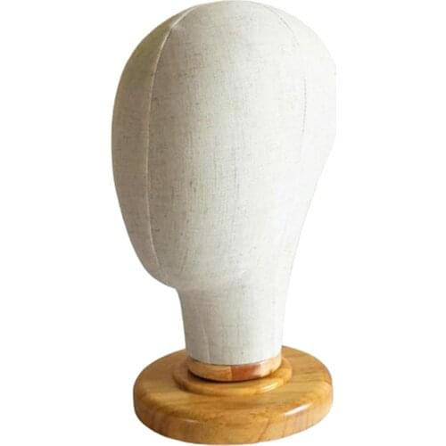 Hair Wigs Extension Making Hats Caps Display Canvas Cork Block Mannequin Head Model with Wooden Stand - 21.26inch