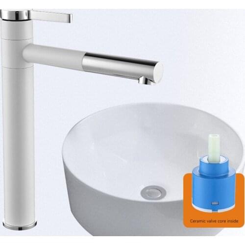 Single Hole Basin Faucet Household Hot and Cold Basin Faucet Ceramic Spool Black and White Paint Baking Basin Faucet