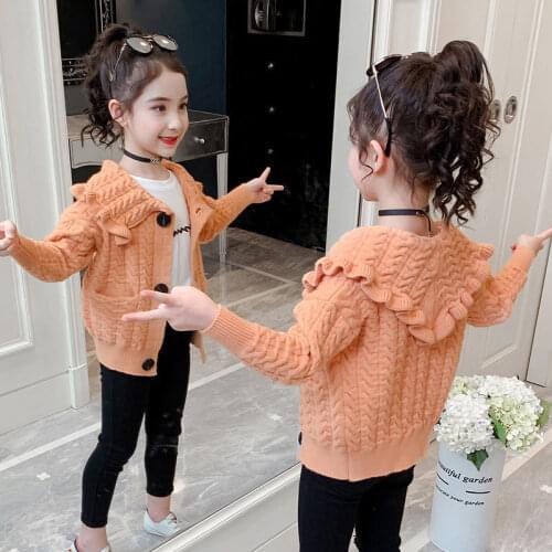 Girls' knitted cardigan autumn and winter clothes 2-10 years old Korean childrens western style blouse jacket COTTON 4 colors