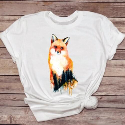 Women T-shirts Fox Animal Watercolor Printing Kawaii 90s Womens Stylish T Top Ladies Print Lady Shirt Sweet Tee T-Shirt