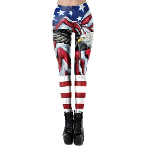 Women Fashion Independence Day Running Leggings Elastic Fitness High Waist Striped Star Flag Printing Pencil Pants 2021 Hot