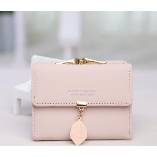 Womens Mini Wallet 2020 Korean Small Fresh Leaf Pendant 3 Fold Small Wallet Student Coin Coin Purse Clutch