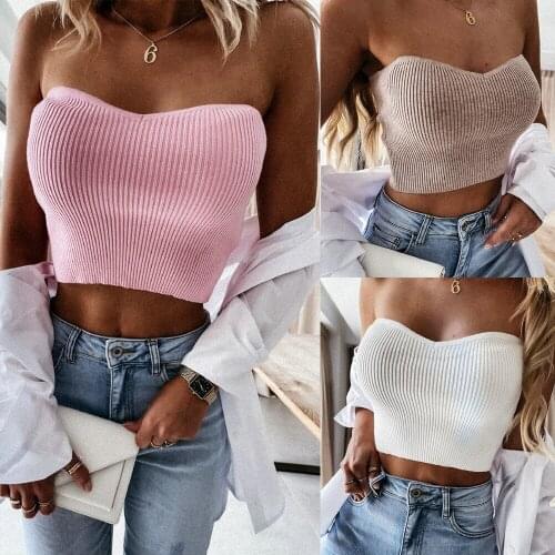 2021 Women Crop Tops for Women Sexy Crop Top Summer Top Off Shoulder Short Top Crop Pink White Khaki Knitted Tube Top Women