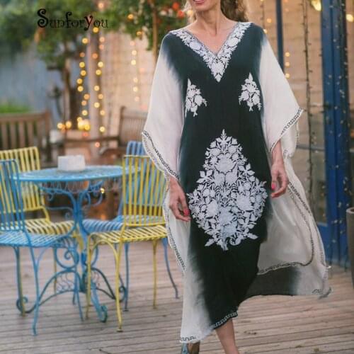 Plus size Print Beach Cover up Long Cotton Beach Dress Pareo Beach Saida de praia Swimsuit cover up Robe de Plage Sarong Tunic