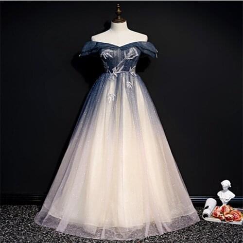 Vestido De Festa Sweetheart A-line Long Evening Dress Robe De Soiree New Fashion Blue Gradient Evening Dresses Formal Dress