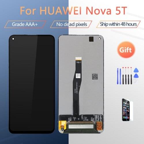 For Huawei nova 5T YAL-L21 L61 L71 L61D LCD screen assembly touch glass,With repair parts For Huawei nova 5T LCD Display Black