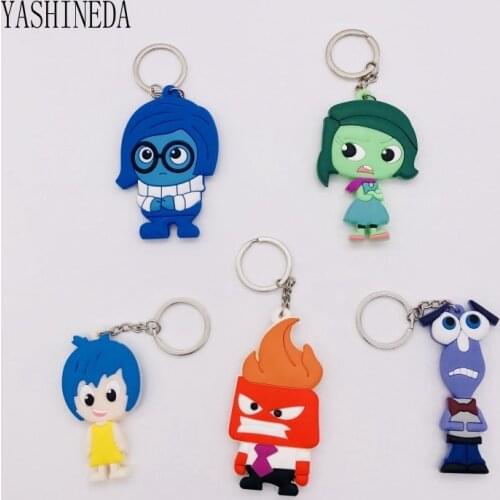 1PCS Cartoon Figure Inside Out 3D Double Side Key Chain Key Ring PVC Anime Keychains Kids Toy Key Holder Trinket Party Gift