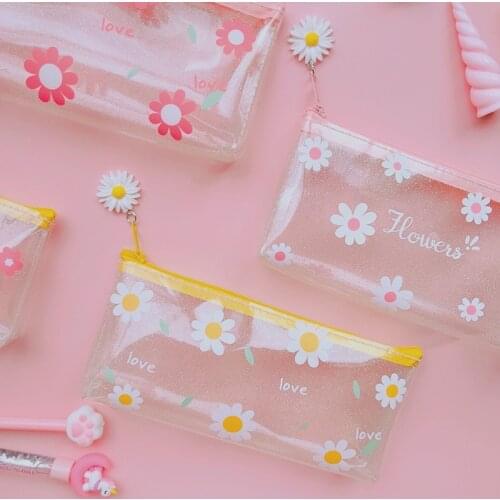1Pcs Kawaii Pencil Case Flower transparent Gift Estuches School Pencil Box Pencilcase Pencil Bag School Supplies Stationery
