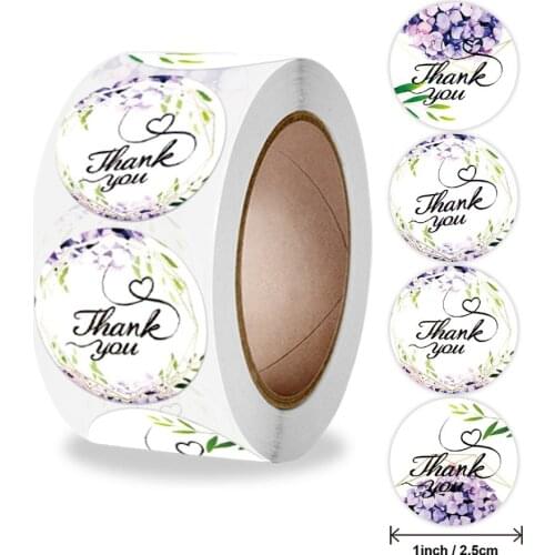 100-500pcs Round Flower Wreath Thank You Stickers for Wedding Party Seal Packing Label 1 inch Stationery Sticker