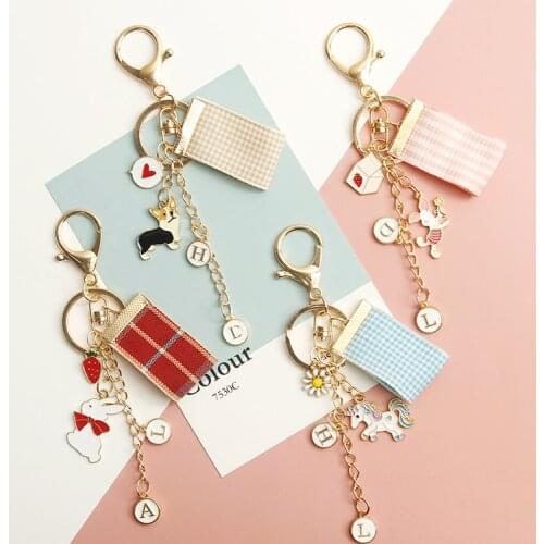 2021 Cute Cartoon Rabbit Dog Piggy Pony Horse Animal Gold Color Keychain For Women Key Chains Ring Car Bag Pendent Charm D387