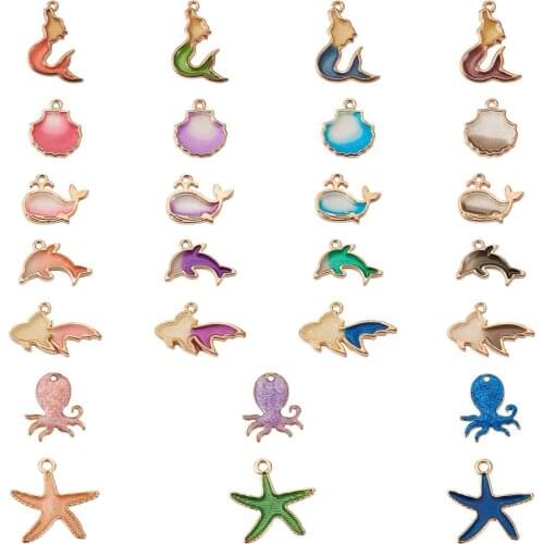 Pandahall 52pcs Ocean Style Enamel Pendants Starfish Shell Mermaid Shape Enamel Charms for Jewelry Making DIY Bracelets Earrings