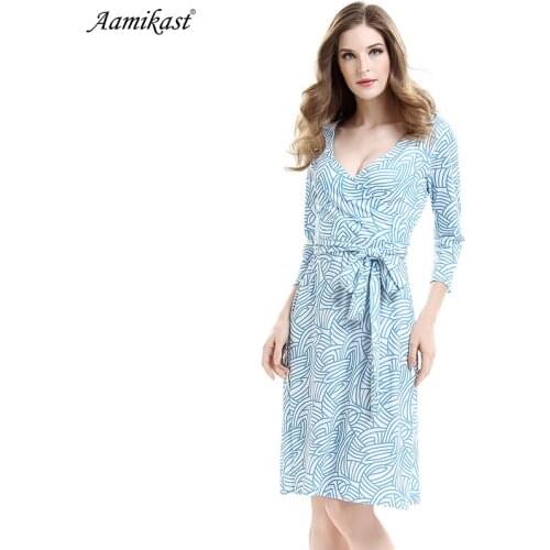 Aamikas Womens Vintage Print Belt Three Quarter 2018 Autumn Winter Tunic Pinup Wear To Work Office Casual Party A-Line Dress 671