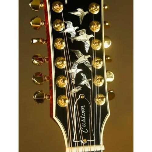 Free shipping AAA blue flame maple 12 strings solid spruce guitar real abalone upgrade handmade custom dreadnought folk guitar