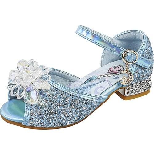 Disney Girls Sandals New Korean Summer Childrens High Heels Little Girls Crystal Shoes Fashion Soft Sole frozen Princess Shoes