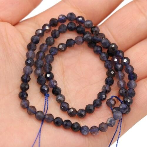 Wholesale Natural Genuine Iolite Lynx Stone Round Faceted Loose Beads for Jewelry Making DIY Necklace Bracelet Strand 14'' 4mm