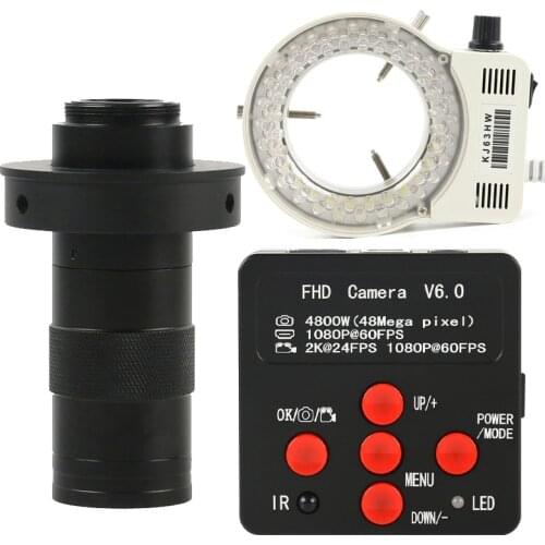 48MP 2K 1080P HDMI USB Electronic Digital Microscope Camera 130X Zoom C Mount Lens For PCB Repair Lab Observation