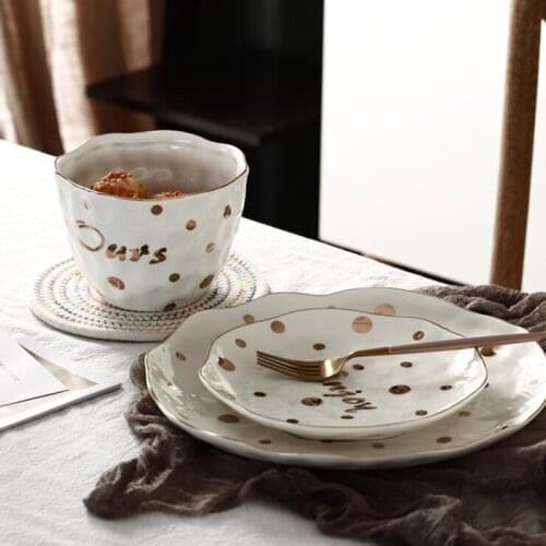 European Dot White Porcelain Dinner Plate Set Kitchen Plate Ceramic Tableware Food Dishes Rice Salad Noodles Bowl Soup Kitchen
