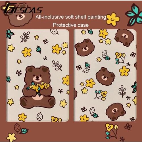 GESCAS Tablet Case For Ipad Mini/Air 1 2 3 Protective Case For Ipad Pro 11/10.5/9.7 Inches Cute Bear Cub Silicone Silk Case