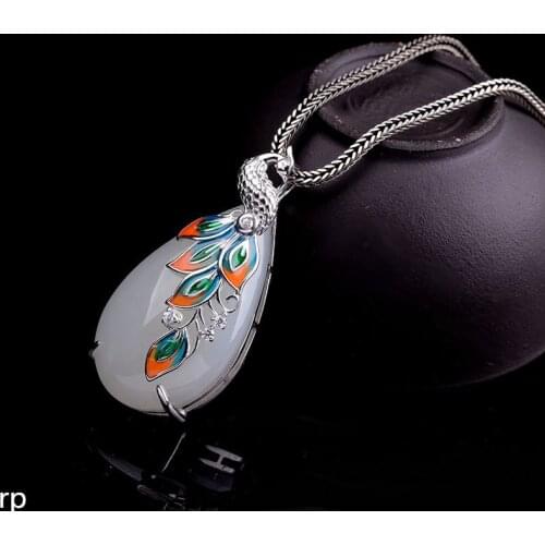 KJJEAXCMY Fine Jewelry S925 Sterling Silver Girl New Pendant Elegant Peacock Burnt Blue Large Drops