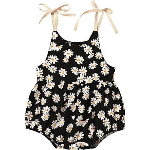 0-24M Summer Baby Girl Floral Rompers Infant Toddler Baby Girl Sleeveless Straps Jumpsuit Daisy Print Cotton Linen Romper