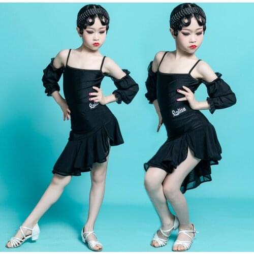 Girls Latin Dance Costume Split Sleeves Design Dancing Outfit Rumba Tango Practice Clothes Competition Performance Wear YS1268